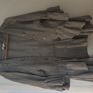 Crosstree Lane Grey Linen Jacket Ruffles Size L